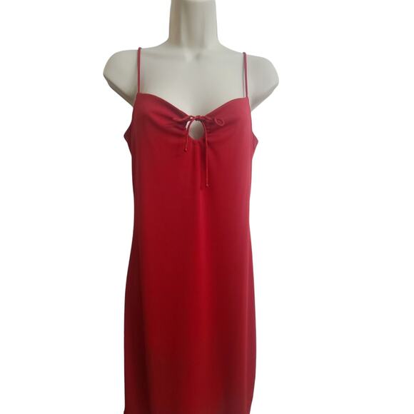 Y2K Red Kenneth Cole Midi Slip Dress Small Timeless Demure Side Slit - Picture 2 of 6